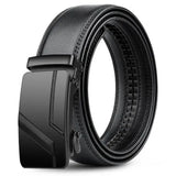 Men's Belt PU Brand Automatic Simple Buckle Black PU Leather Belt 3.5cm Width MartLion Black E 105cm(waist85-90cm) 