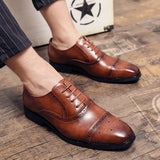 Square Toe Brogues Shoes Lace Up Low Top Casual Red Shoes British Men's Oxford MartLion   