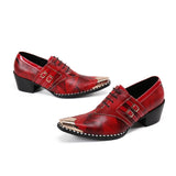 Classic euro high heels men's oxford red wedding shoes real leather gold steel toe crocodile MartLion   