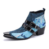 Handmade Luxury Genuine Leather Men's Boots Blue Snake Skin Dress Formal Shoes Double Buckle Cowboy MartLion as picture 13 