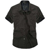 Cotton Casual Shirts Summer Men's Loose Baggy Short Sleeve Turn-down Collar Military Style Clothing Mart Lion   