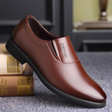 Casual British Spring  Black Leather Shoes Summer 6 Cm Heighten Shoes Men's Slip On MartLion Brown 5.5 