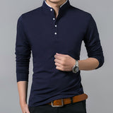 Spring Men's T shirt Long Sleeve Stand Basic Solid Blouse Top Casual Cotton Undershirt Mart Lion 3041 Navy blue 4XL 