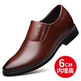 Casual British Spring  Black Leather Shoes Summer 6 Cm Heighten Shoes Men's Slip On MartLion Brown Heighten 5.5 