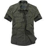 Cotton Casual Shirts Summer Men's Loose Baggy Short Sleeve Turn-down Collar Military Style Clothing Mart Lion Bean Green M 