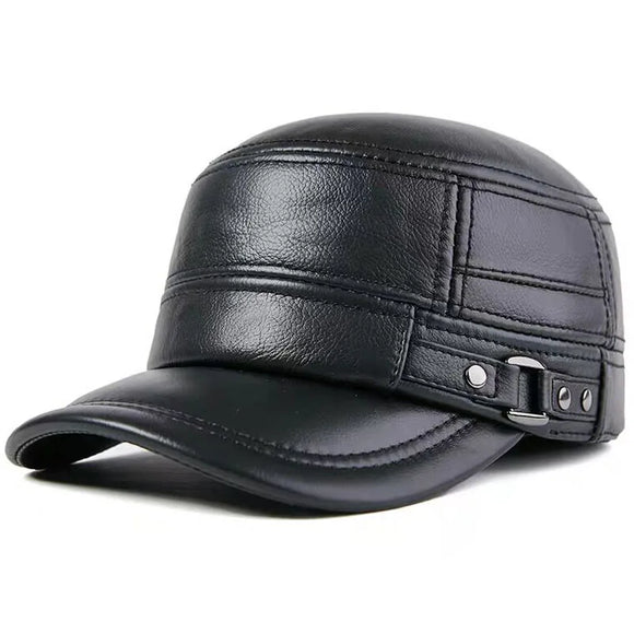 Genuine Leather Cap Men's Flat Caps Army Military Hat Elegant Baseball Cap British Vintage Cowhide Leather Hats MartLion black L 
