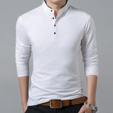 Spring Men's T shirt Long Sleeve Stand Basic Solid Blouse Top Casual Cotton Undershirt Mart Lion 3041 white 4XL 
