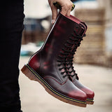 Lovers Popular Motorcycle Boots Men's Winter High-Top Combat Leather Casual Luxury Military Boot Army MartLion Wine red 36 