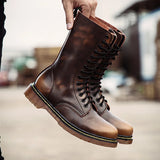 Lovers Popular Motorcycle Boots Men's Winter High-Top Combat Leather Casual Luxury Military Boot Army MartLion Brown 40 