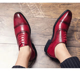 Square Toe Brogues Shoes Lace Up Low Top Casual Red Shoes British Men's Oxford MartLion   