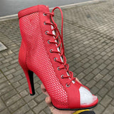 Women's Indoor Dance Shoes High Heels Stilettos Jazz Dance Ladies Hollow Mesh Sandals Mart Lion   