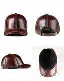 Spring genuine leather baseball cap in men's warm real cow leather caps hats MartLion   