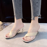 Slippers Women High Heels Transparent Medium Heel Elegant Summer Sandals for Girls Shoes MartLion   