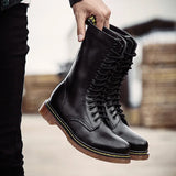 Lovers Popular Motorcycle Boots Men's Winter High-Top Combat Leather Casual Luxury Military Boot Army MartLion black 44 