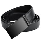 Men's Belt PU Brand Automatic Simple Buckle Black PU Leather Belt 3.5cm Width MartLion Black D 105cm(waist85-90cm) 