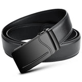 Men's Belt PU Brand Automatic Simple Buckle Black PU Leather Belt 3.5cm Width MartLion Back B 105cm(waist85-90cm) 