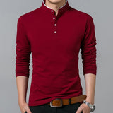 Spring Men's T shirt Long Sleeve Stand Basic Solid Blouse Top Casual Cotton Undershirt Mart Lion 3041 red 4XL 