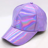 Shine PU Leather Laser Baseball Cap Women Men's Party Club Hat Gold Silver Rainbow Purple MartLion Light Purple  