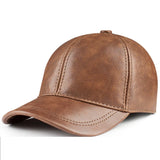 Spring genuine leather baseball cap in men's warm real cow leather caps hats MartLion 6 adjustable 
