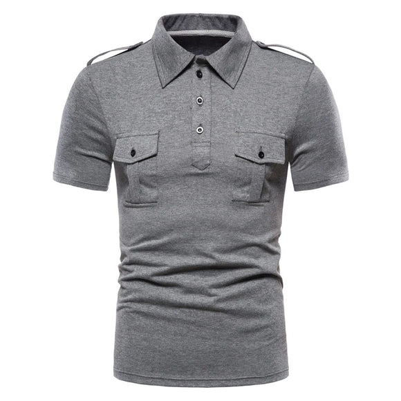 Double Pocket Military Epaulet Polo Shirt Men's Summer Short Sleeve Slim Fit Polo Homme Turn Down Collar Polos Para Hombre MartLion   