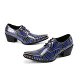 hombre shoes men's high heels blue genuine leather striped oxford dress formal robe coiffeur MartLion   