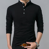 Spring Men's T shirt Long Sleeve Stand Basic Solid Blouse Top Casual Cotton Undershirt Mart Lion 3041 black 4XL 
