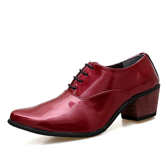 Men's Patent Leather Oxford Shoes Breathable Pointed Toe High Heels Formal Prom Dress Wedding Groom MartLion Red 6 