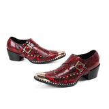 social gold steel toe high heels red wedding oxford men's rivets formal shoes men's genuine leather MartLion   