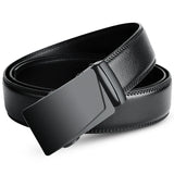 Men's Belt PU Brand Automatic Simple Buckle Black PU Leather Belt 3.5cm Width MartLion Black C 105cm(waist85-90cm) 