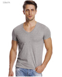 Deep V Neck T Shirt for Men's Low Cut Wide Collar Top Tees Modal Cotton Slim Fit Short Sleeve Invisible Undershirt Mart Lion   