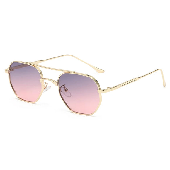 Retro Double Bridges Peach Pilot Sunglasses Women Men's Designer Luxury Metal Frame Eyewear MartLion grey pink pictures show 