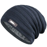 Unisex Fur Lined Beanie Hat Keep Warm Winter Hat Thick Soft Stretch Hat For Men's And Women Winter Cap MartLion Navy Blue 55cm-60cm 