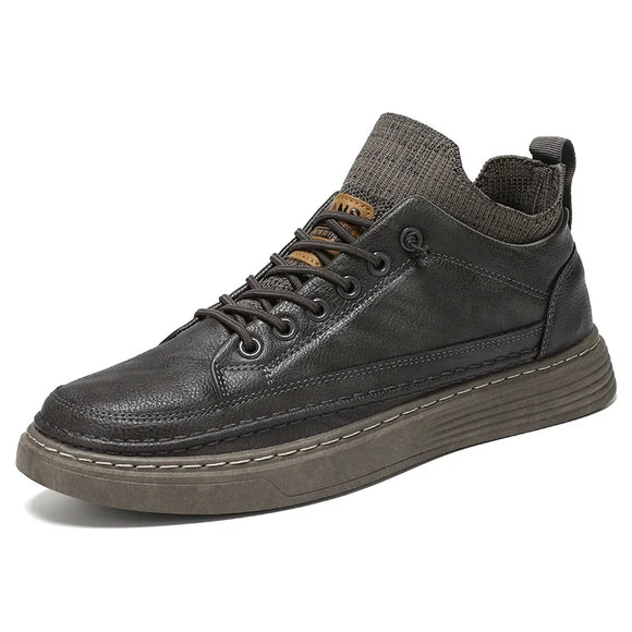 Leather Men's Casual Shoes Breathable Black Work Handmade Anti Slip Slip-on Driving MartLion GRAY 39 