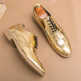 Men's Shoes Gold Patent Leather Luxury Groom Dress Wedding Designer Style Oxford MartLion   