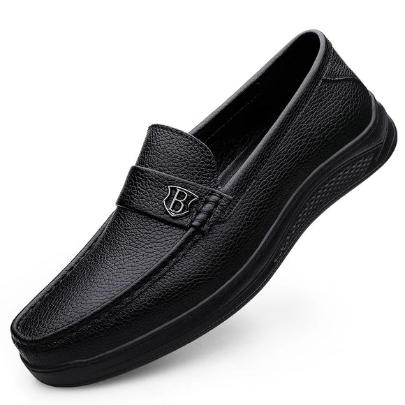 Genuine Leather Casual Shoes Men's Handmade Slip on Platform Walking Outdoor Footwear Driving Loafers Breathable Sneakers MartLion Black 43 
