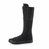 Autumn Punk Style Rivet Shoes Versatile Dance Lace Up Side Zipper Super High Top Casual Shoes Long Boots for Women MartLion all black 39 