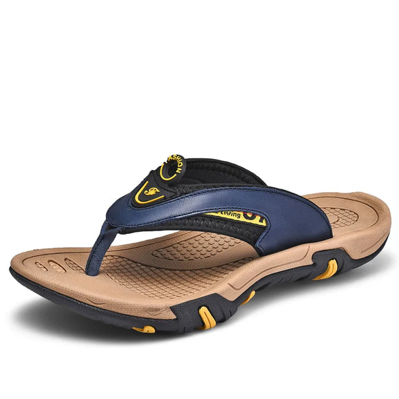 Summer Beach Slippers Leather Flip Flops Casual Shoes For Men's MartLion Blue 7 