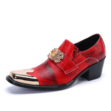 Men's Shoes Genuine Leather Chunky High Heels Oxford Slip On Red Wedding Party Spring Formal MartLion as picture 5.5 