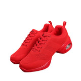 Red Jazz Dance Shoes Girls Summer Mesh Breathable Sneakers Solid Color Increase Women Soft Bottom Air Cushion Modern MartLion   