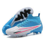 Men's Soccer Shoes Outdoor Non Slip Children's Football Turf Soccer Cleats High Ankle Field Boots Mart Lion Blue cd Eur 35 