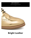 Classic Gold Glitter Leather Brogue Shoes Men's Round Toe Luxury Dress Wedding Party MartLion   