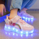Pikachu Luminous Sneakers Girl Boy Led Light Up Shoes Pokemon Kid Non-slip Glowing Children Breathable Casual MartLion C 25(16.2cm insole) 