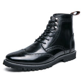Formal Men's Boots British Style Brogue Mid Calf Dress Patent Leather Martin Masculina Mart Lion Black 38 