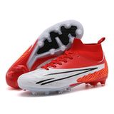 Men's Soccer Shoes Outdoor Non Slip Children's Football Turf Soccer Cleats High Ankle Field Boots Mart Lion Red cd Eur 35 