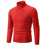 Men's Turtleneck Sweater Casual Knitted Sweater Warm Fitness Pullovers Tops MartLion red M (55-65KG) 