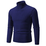 Men's Turtleneck Sweater Casual Knitted Sweater Warm Fitness Pullovers Tops MartLion navy blue M (55-65KG) 