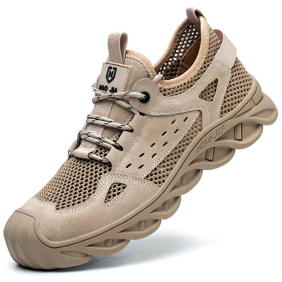 Summer Safety Shoes Men's Puncture Proof Construction Work Industrial Non-slip Indestructible Sneakers Boots MartLion khaki 39 