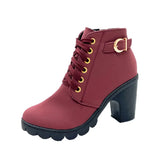 Spring Winter Women Pumps Boots Lace-up European Ladies Shoes PU High Heels MartLion Wine Red 39 