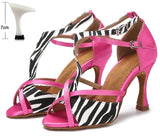 Leopard Grain Latin Dance Shoes for Women High Heel Modern Jazz Indoor Soft Bottom Sandals Summer Tango Party MartLion A zebra heel 7cm 37 