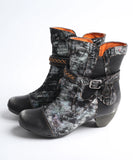 Autumn Women's Leather Printing Short Boots With Belt Buckle MartLion black 36 